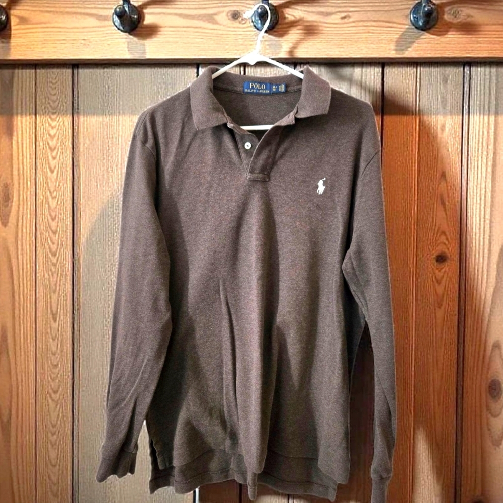 Polo Ralph Lauren Brown Long Sleeve Polo Shirt Casual Soft Cotton Comfort Sz XL